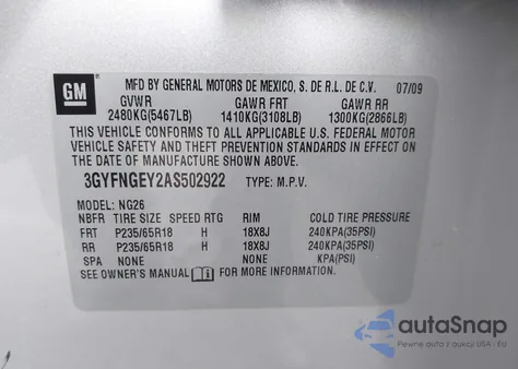 2010 Cadillac Srx z USA, uszkodzony, nr VIN 3GYFNGEY2AS502922